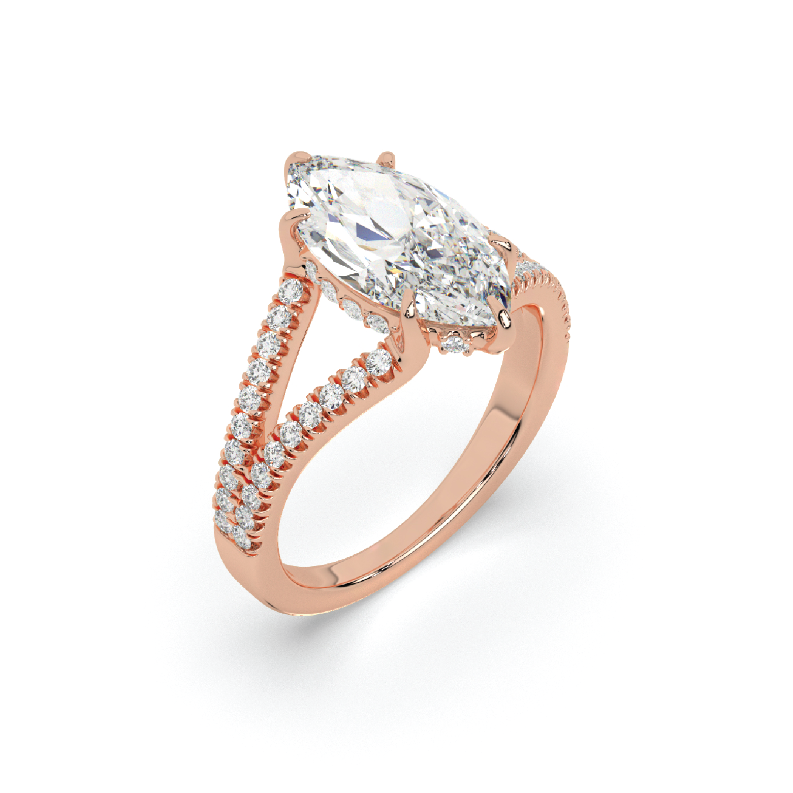 Human render of rose-gold marquise ring