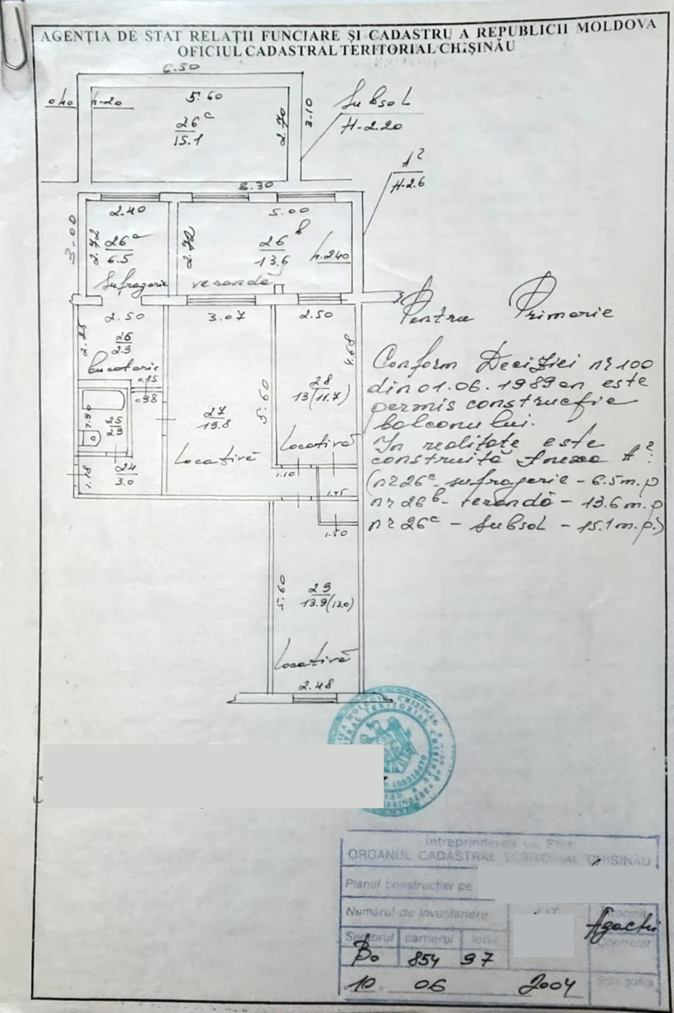 Scanned cadastral floor plan provided by the client